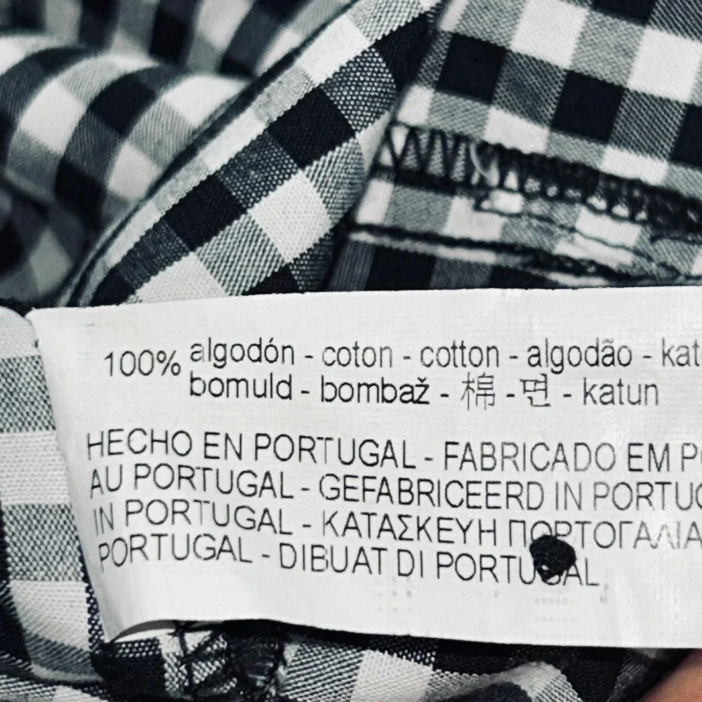 Zara Black and White‎ Gingham Plaid Ruffle Neck Smocked Cuff Blouse Small
